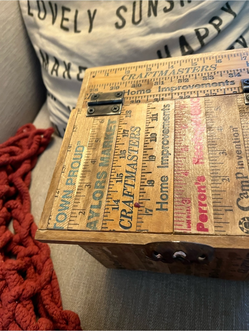 Wood Ruler Print Decorative Storage Box - Natural Brown